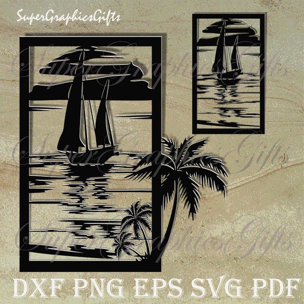 Boat  svg,ocean svg,beach svg,water svg, palm tree svg,files for cricut,tropical svg,CNC file,summer svg,silhouette svg, DXF/PNG
