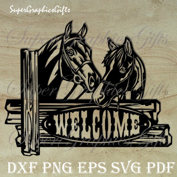 Welcome sign dxf,horse svg,Horse head svg,Horse svg files,metal wall art,Cowboy svg,cnc dxf files,horse png,western svg ,horse dxf engraving