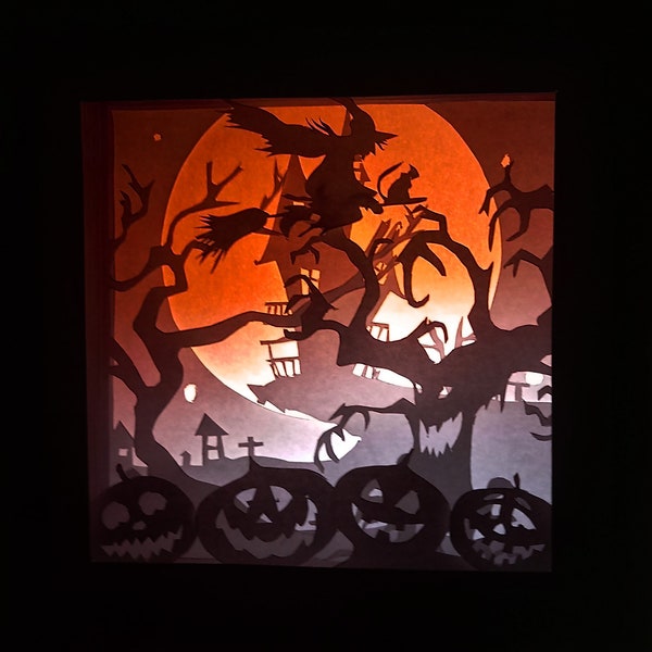 3D-Lightbox-Vorlage-Datei aus Papier geschnitten, tun Sie es selbstschneiden digitale SVG-Dateien Halloween-Lichtkasten Halloween Kürbis-Set für kreative