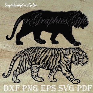 Tiger SVG, dxf bestanden voor laser, tijger dxf, tijger png, tijger silhouet, tijger print, jungle svg, muur decor, jungle dieren svg, dier svg, ijzer op