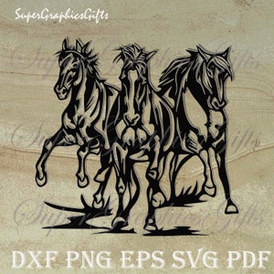 Pferd svg, laufende Pferde, wilde Pferde, Mustang svg, Western svg, Cowboy svg, Rodeo svg, Laser geschnittene Dateien DXF CNC-Datei, DXF-Dateien für Plasma