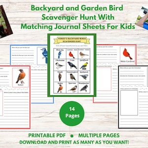 Printable Backyard & Garden Song Birds Scavenger Hunt for Kids Activity Kit with Matching Journal Sheets - Outdoor Family Nature