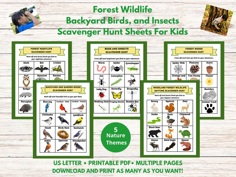 Kids Scavenger Hunt Printable Bundle Hiking Nature Trail Activity for Children Digital Download ...