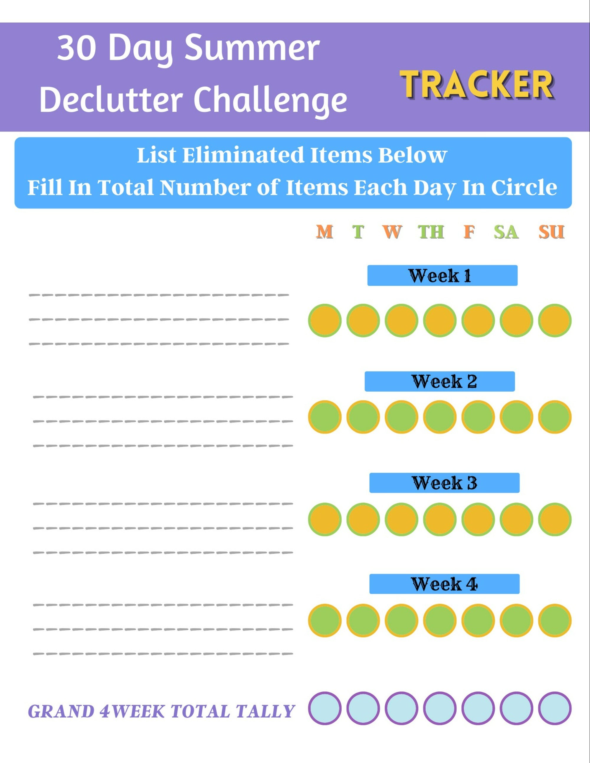 Declutter Tracker With Simple 30 Day Organizing Summer Challenge ...