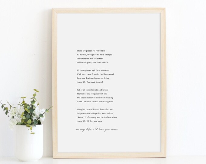 Beatles Lyrics Wall Art Song Lyrics Wall Art in My Life Etsy