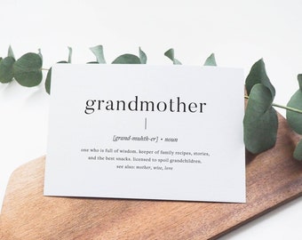 Grandmother Definition | Mothers Day Printable Card | Birthday Card | Print at Home