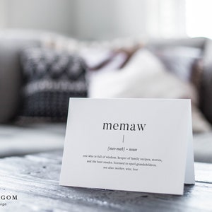 Definicja Memaw | Karta do druku na Dzień Matki | Karta urodzinowa | Drukuj w domu