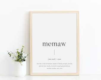 Memaw Definition Print | Printable Wall Art