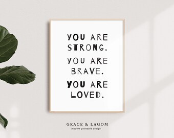 Gender Neutral Art Nursery Typography | Strong Brave Loved | Printable Wall Art