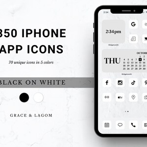 70 App Icons | Black on White Pack | App Icons for IOS 14