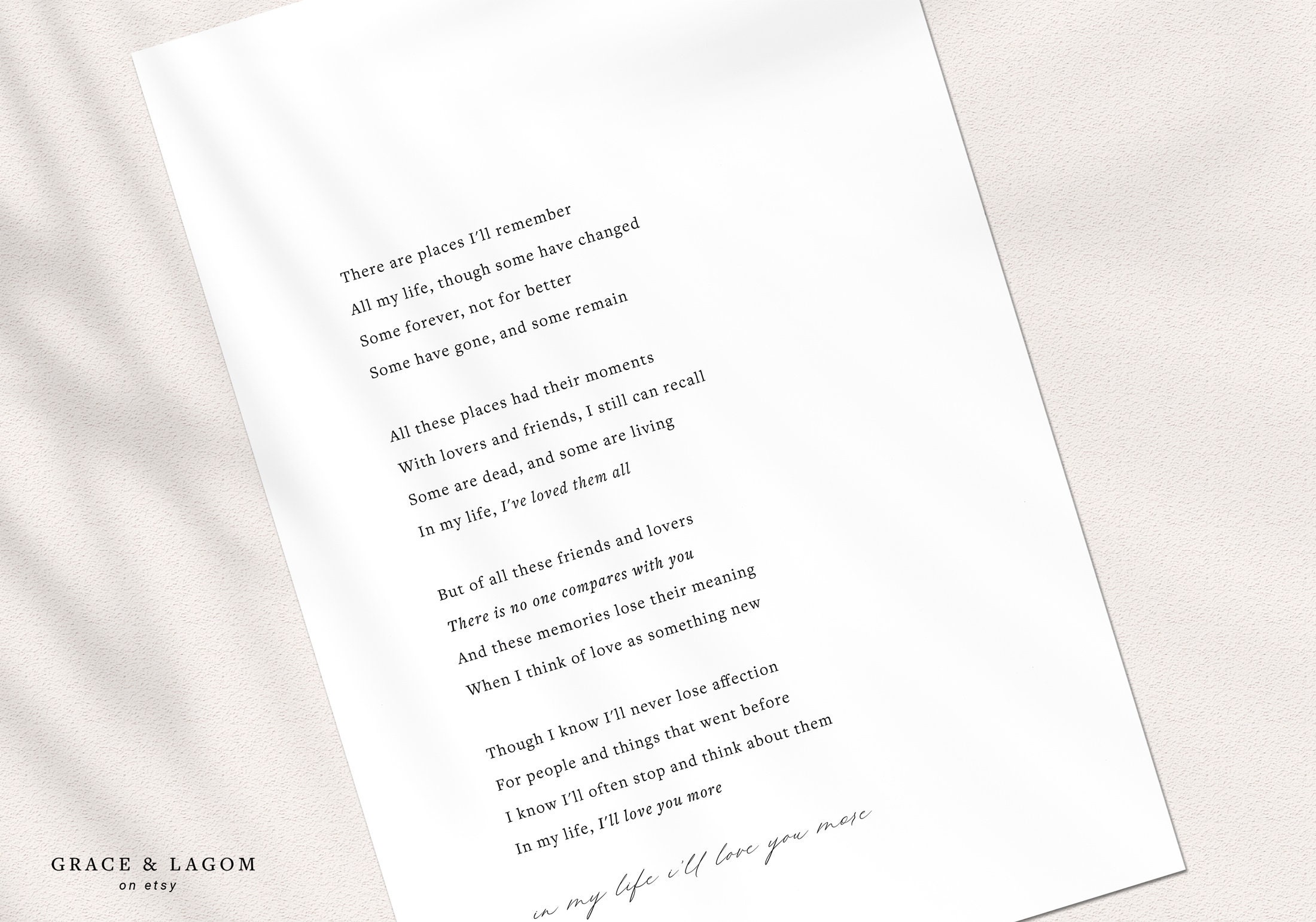 Beatles Lyrics Wall Art Song Lyrics Wall Art in My Life Etsy