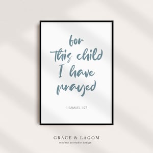Baby Boy Printable Wall Art | For This Child I Have Prayed Blue