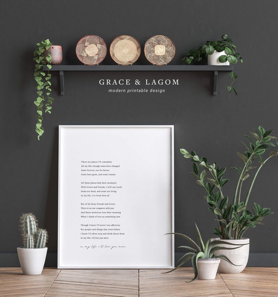 Beatles Lyrics Wall Art | Song Lyrics Wall Art | In My Life | Printable Wall Art