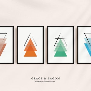 Four Elements Print Set - Bright Tones | Earth Fire Wind Water | Printable Wall Art