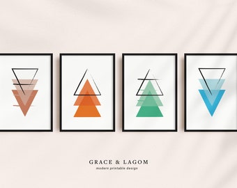 Four Elements Print Set - Bright Tones | Earth Fire Wind Water | Printable Wall Art
