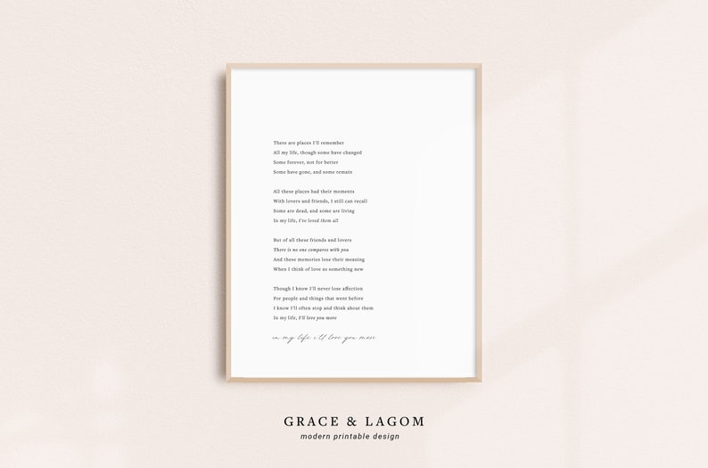 Beatles Lyrics Wall Art | Song Lyrics Wall Art | In My Life | Printable Wall Art image 3