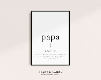 Papa Definition | Printable Wall Art | Fathers Day Gift for Grandpa | Grandpa Gift | Pregnancy Announcement Gift Grandpa