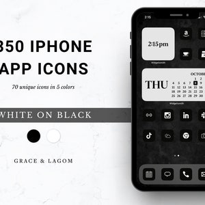 70 iconos de aplicaciones / Paquete blanco sobre negro / Iconos de aplicaciones para iOS 14