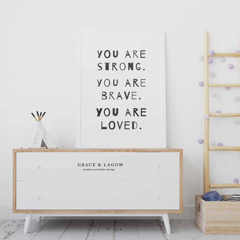 Gender Neutral Art Nursery Typography | Strong Brave Loved | Printable ...