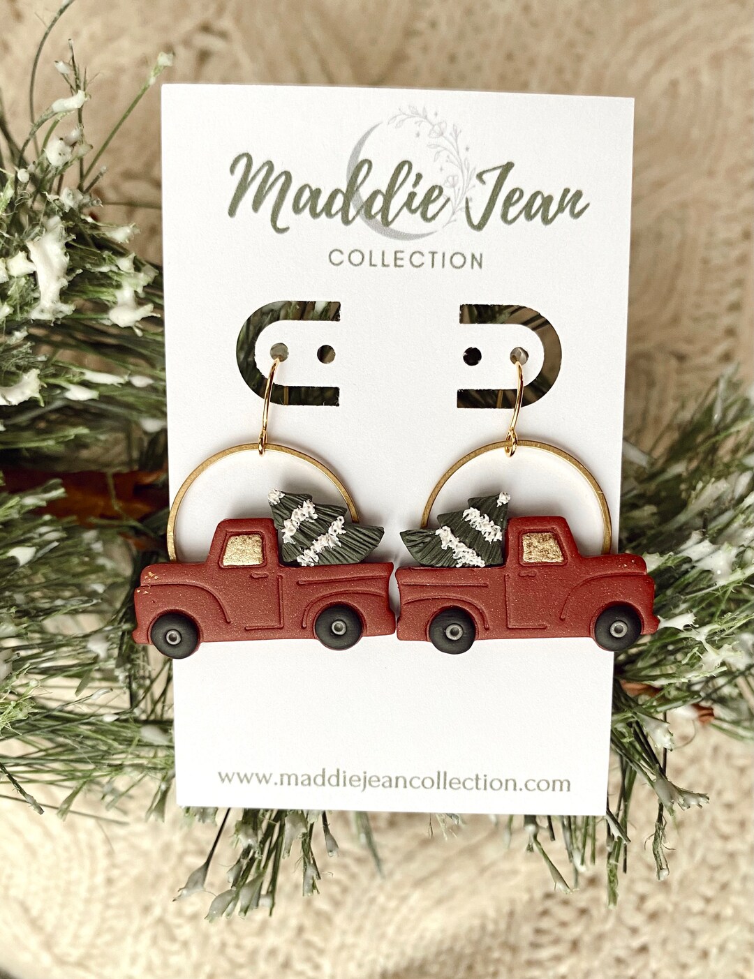 Christmas Truck Earrings Tree Polymer Clay Earrings Etsy