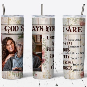 GOD Says You Are Photo Tumbler Template Add Your Photos 1 Photo Slots, 20 oz Skinny Tumbler Sublimation Wrap, Picture Tumbler Wrap, PNG File
