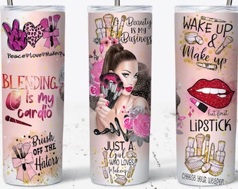 Makeup Inspiration 20oz Skinny Tumbler Sublimation Designs Tumbler PNG File Digital Download, Makeup Artist Tumbler PNG, Beautician Gift