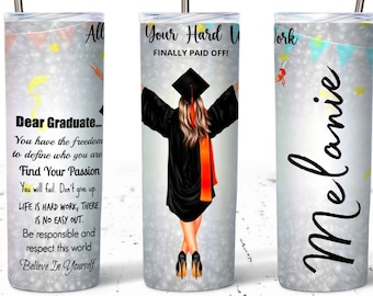 20oz Skinny Tumbler Graduation Girl, Add Your Own Text Graduation 2026 Sublimation Design Templates, Girl Graduation Gift, Tumbler Wrap PNG
