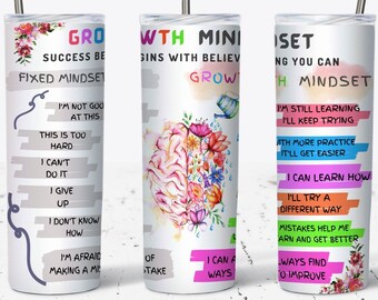 Growth Mindset 20 oz Skinny Tumbler Design Sublimation, Daily Motivation, Mindset vs Fixed Mindset, 20 Oz Tumbler Wrap, Tumbler Png
