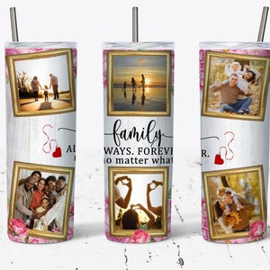 20oz Skinny Tumbler Family (6) Photo Glitter Sublimation Design Templates, Floral Photo Tumbler Straight/Warped PNG File Digital Download