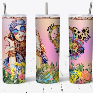 Hippie Girl Hippie Soul Peace Love 20oz Skinny Tumbler Wrap -Boho Tumbler-Gypsy gift Bohemian Gift For Her, Gift For Hippie Friend