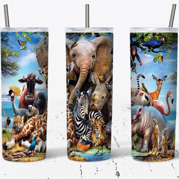 SAFARI Life Tumbler PNG Cute Jungle Animal Smile Gift for Kids, Tumbler Sublimation Designs 20oz Skinny Tumbler Wrap Templates, Kids Tumbler