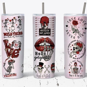 Spooky Valentine 20oz Skinny Tumbler Wrap und PNG Sublimation Designs, Valentines Tumbler Wrap, Skelett Valentinstag
