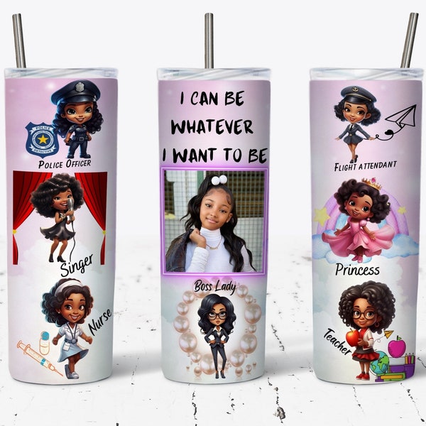 Little Black Girl Inspiration Add Your Photo Tumbler Wrap for 20 oz Skinny Tumbler, PNG Download DIGITAL ONLY, Black Girl Magic Tumbler Wrap