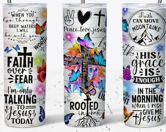 Faith Affirmations Sublimation Design for 20oz Skinny Tumbler Design, Bible Verse Tumbler PNG, Christian Tumbler Wrap, PNG Digital Download