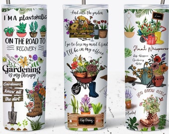 Gardening Is My Therapy 20oz magere beker, ik hou van planten beker wrap, kamerplant beker png, beker voor planten, plantenliefhebbers cadeau