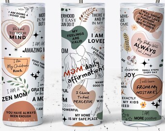 Mom Daily Affirmations 20oz Skinny Tumbler Wrap, Mom Tumbler Wrap, Self Love, Mom Positive Wording, Boho Tumbler Wrap, PNG Digital Download