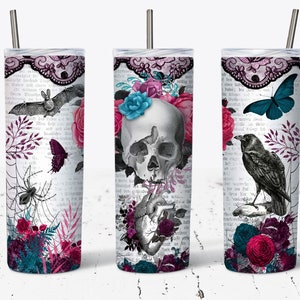 Gothic Becher Wrap, 20oz Skinny Tumbler, Dark Magical Design, Digitale Datei, Skull Tumbler Design, Creepy Tumbler PNG, Raven Tumbler Wrap