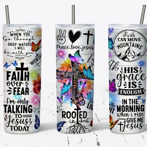 Faith Affirmations Sublimation Design for 20oz Skinny Tumbler Design, Bible Verse Tumbler PNG, Christian Tumbler Wrap, PNG Digital Download