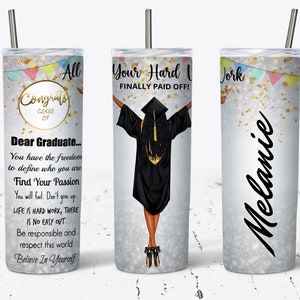 Black Girl Graduation Tumbler Wrap, 20oz Skinny Tumbler, Add Your Name Graduation 2023 Sublimation Design Templates, Girl Graduation Gift