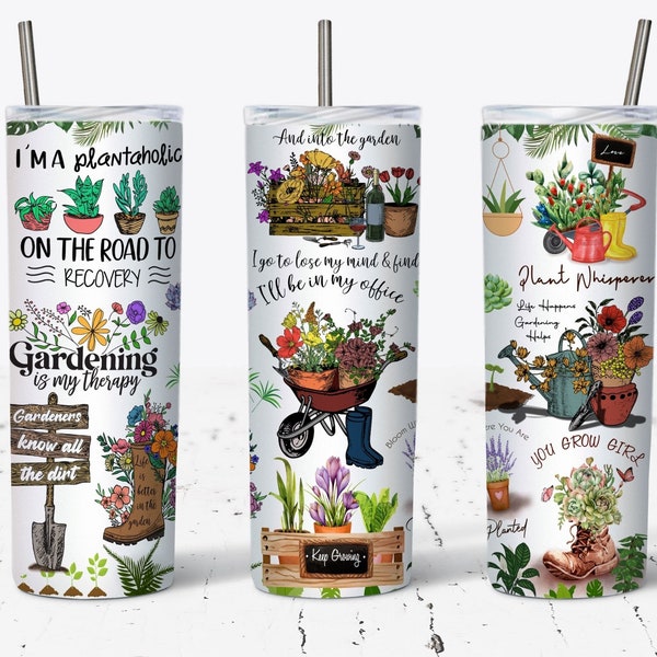 Gardening Is My Therapy 20oz Skinny Tumbler, I love Plants Tumbler Wrap, House Plant Tumbler PNG, Plant Life Tumbler, Plant Lovers Gift