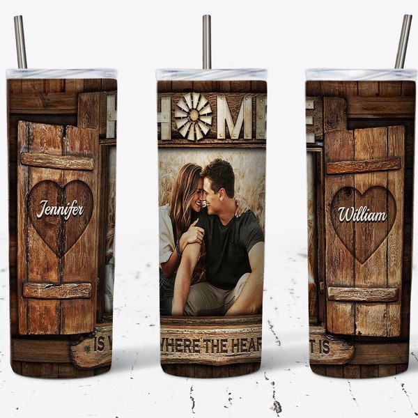 Home Is Where The Heart Is Couples Photo Tumbler Template, Add Your Own Photo, 20 oz Skinny Tumbler Sublimation Wrap, Polaroid Picture Frame