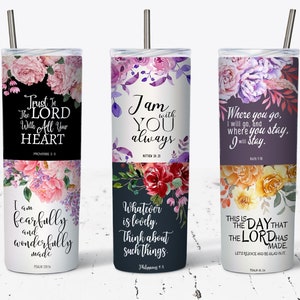 Floral Bible Verse Affirmations Sublimation Design, 20oz Skinny Tumbler Sublimation Design, Christian Tumbler Wrap, Bible Verse Tumbler PNG