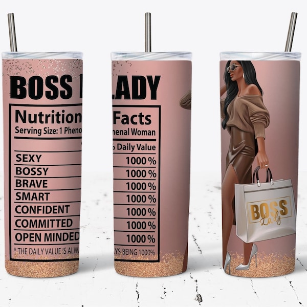 Boss Lady Nutrition Facts Sublimation Design Wraps for 20 oz. Skinny Tumbler - PNG Download DIGITAL ONLY, Boss Lady png, Boss Lady Gift