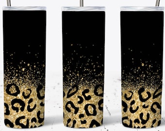 Gold Glitter Leopard, Glitter Leopard 20oz Skinny Tumbler Wrap, Cheetah Tumbler, Gold Glitter Tumbler,PNG Digital Download