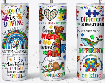 Autism Tumbler, 20oz Skinny Tumbler Design, Autism Wrap PNG, Autism Awareness, Tumbler Wrap Design, Rainbow Tumbler Wrap, Awareness Tumbler