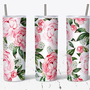 Pink Peonies Tumbler Wrap, Tumbler Flowers Sublimation Design PNG, 20 oz Skinny Tumbler, Sparkle Tumbler Design PNG, Flowers Tumbler