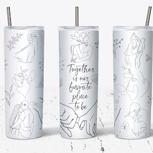 Line Art Couple Inspiration 20oz Skinny Tumbler Sublimation Designs Tumbler Wrap PNG Digital File, Anniversary Tumbler Png , Wedding tumbler