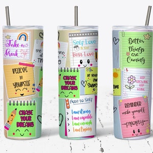 Self Love Tumbler Wrap, 20oz Skinny Tumbler Sublimation Designs Tumbler PNG File Digital Download, Daily Affirmations, Mental Health Matters
