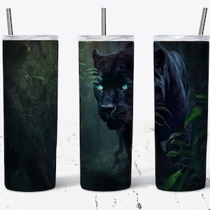 Majestic Black Panther With Glowing Eyes 20oz Tumbler Design, Black Panther Tumbler Wrap, Panther Lovers Gift - PNG Files Digital Download