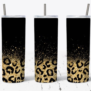 Gold Glitter Leopard, Glitter Leopard 20oz Skinny Tumbler Wrap, Cheetah Tumbler, Gold Glitter Tumbler,PNG Digital Download